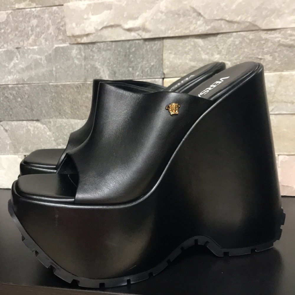 Authentic Versace Leather Platform Wedge Mules 💎 - Picture 8 of 17